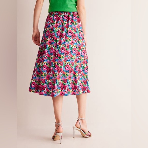 NWT Boden Hattie Poplin Midi Floral Preppy Skirt 100% Cotton Multi Color - Picture 2 of 10